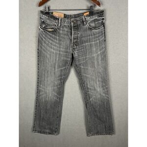 GAP 1969 Jeans Men's 35x32 Black Gray Low Rise Boot Fit Denim Cotton Button Fly